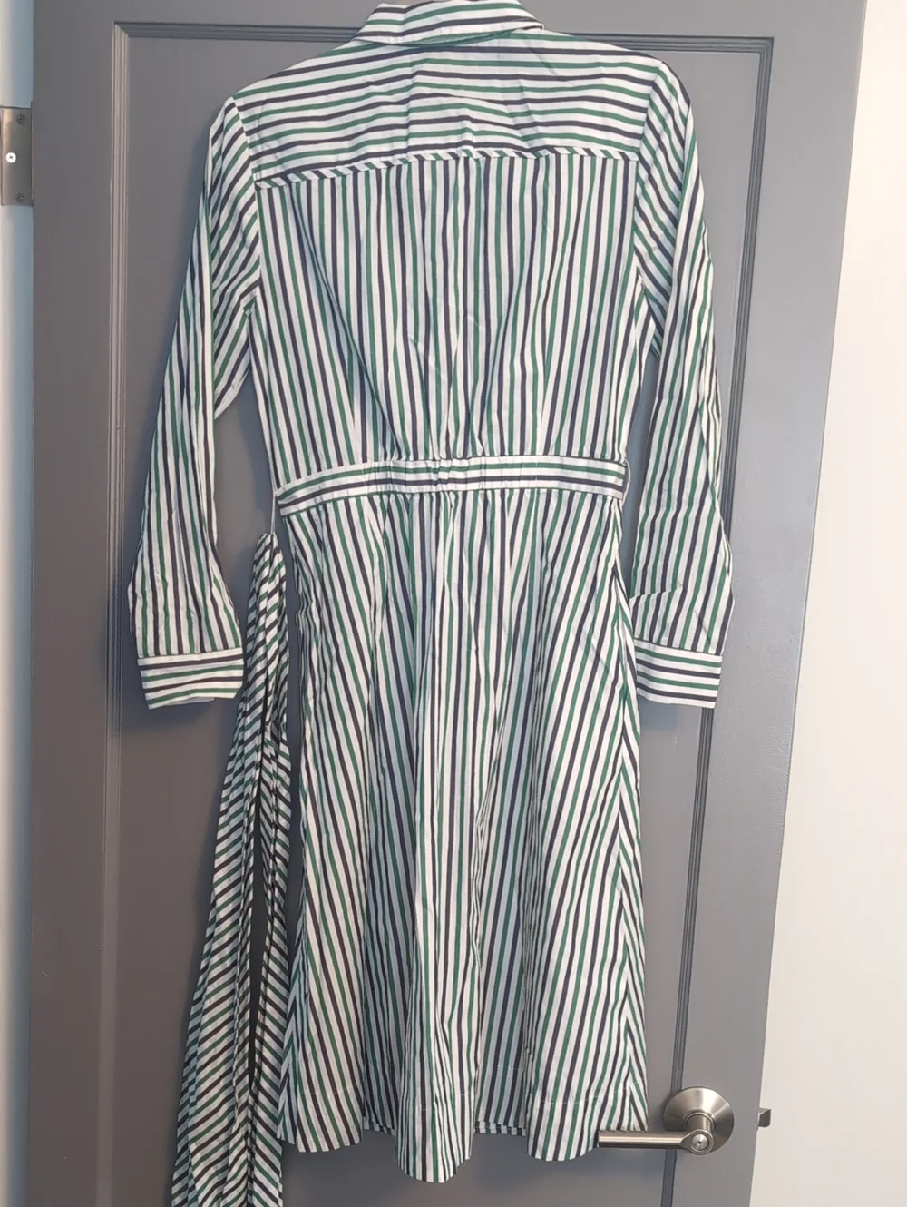J. Crew Green and White Striped Long Sleeve Shirt Dress